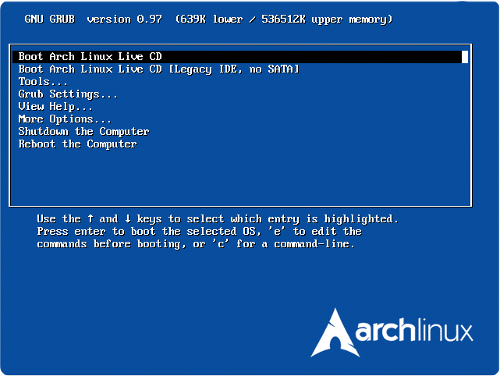 arch linux live cd installateur
