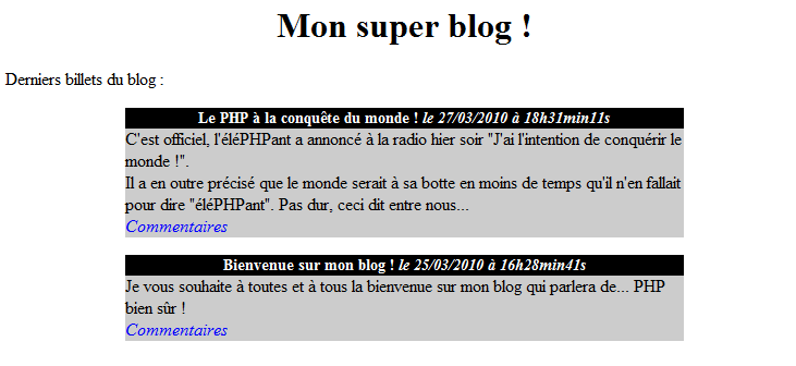 Liste des billets