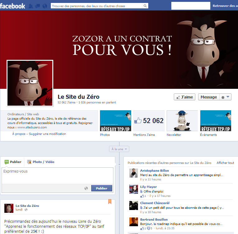 La page Facebook du Site du Zéro