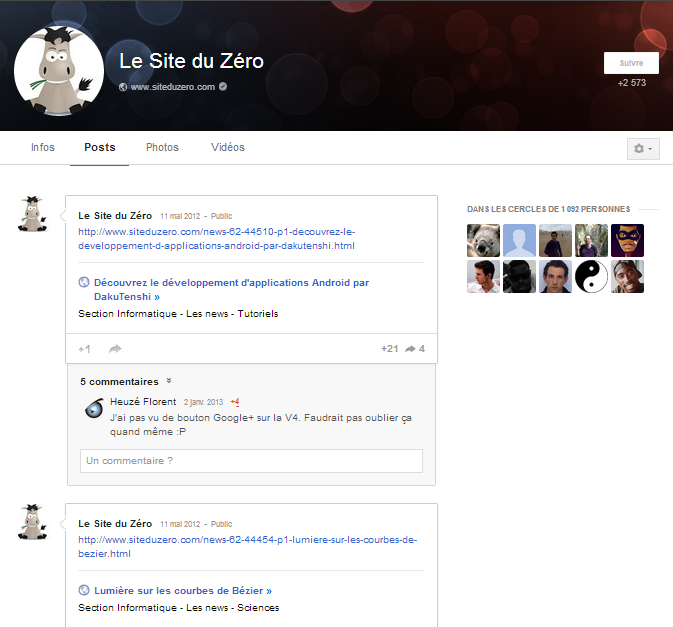 Page Google+ du Site du Zéro