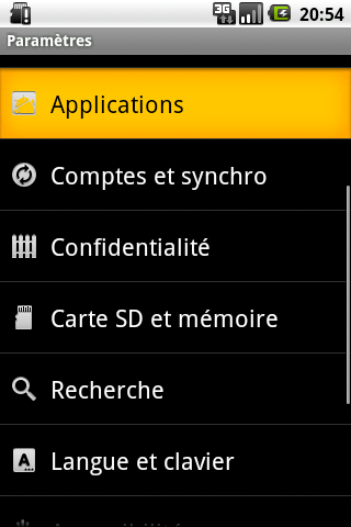 Choisissez l'option Applications