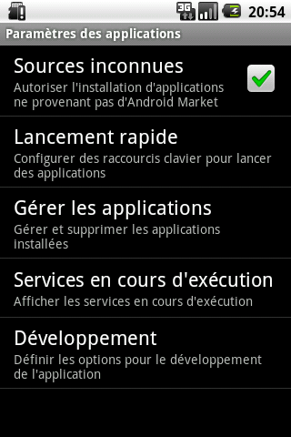 Activez les Sources Inconnues et allez dans le menu Développement