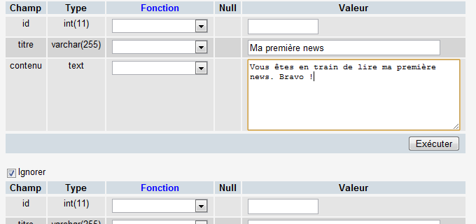 Insertion d'un nouvel enregistrement