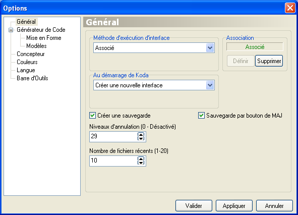 Panneau de configuration de Koda