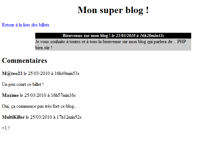Liste des commentaires