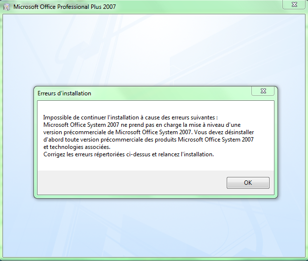 Installation de Microsoft Office 2007 impossible par Dark Patate - page 1 -  OpenClassrooms