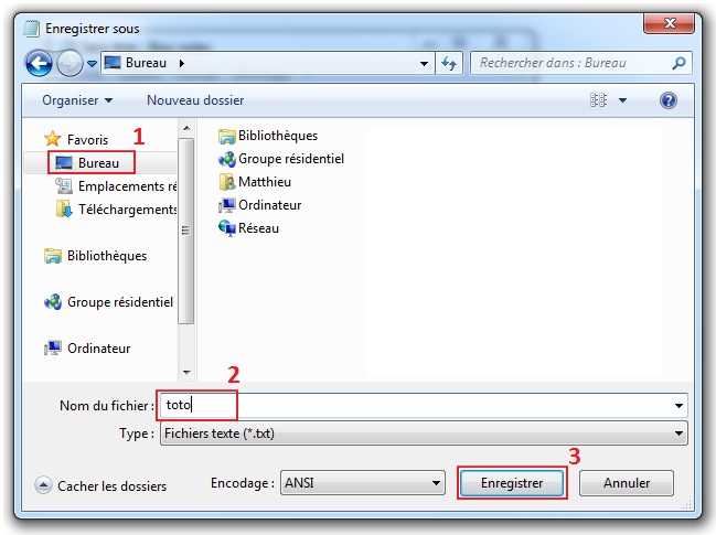 Enregistrer un fichier dans le Bloc-notes