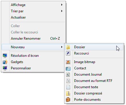 Clic-droit > Nouveau > Dossier
