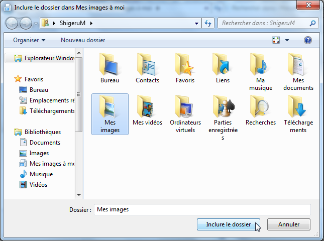 Ajout du dossier Mes images dans une bibliothèque