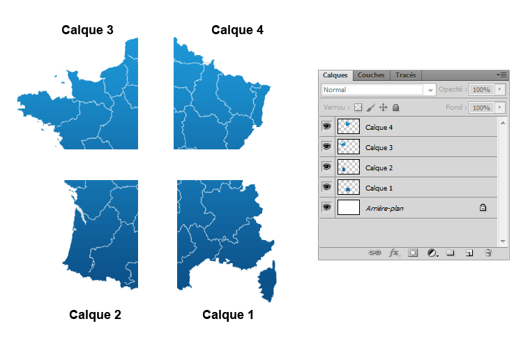 Fenêtre de calques + France découpée