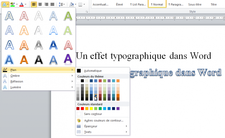 Modification de la couleur de l'effet