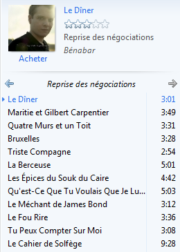 Liste pistes dans la lecture courante
