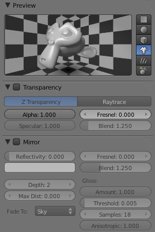 Les onglets Transparency et Mirror