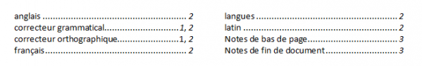 Un exemple d'index