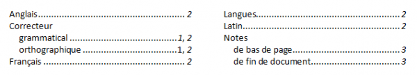 Les entrées d'index sont réparties selon deux niveaux