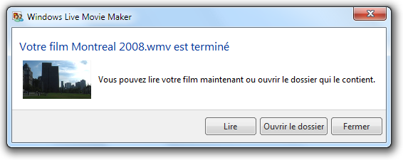 Vidéo créée