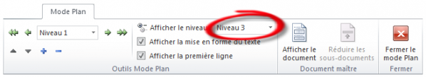 Choix des niveaux de titres à afficher