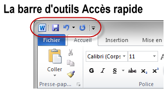 La barre d'outils Accès rapide