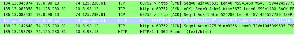Liste paquets wireshark