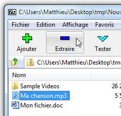 Choix du fichier à extraire