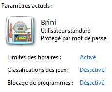 Paramètres actuels