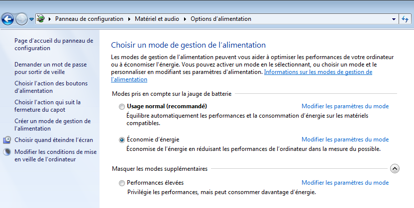 Options d'alimentation