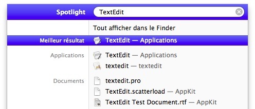 Recherche Spotlight : TextEdit