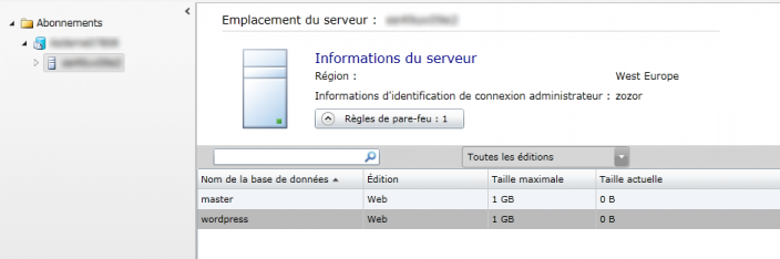 Affichage des bases de données SQL Azure