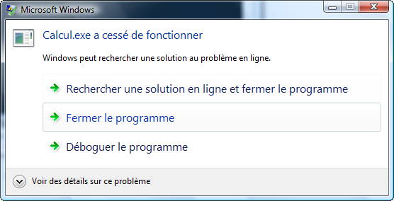 Message d'erreur lors de l'exécution