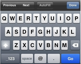 iPhone e-mail entry keyboard