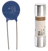 Varistance (à gauche) et fusible (à droite)