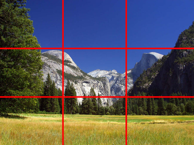 Une image quadrillée selon la règle des tiers