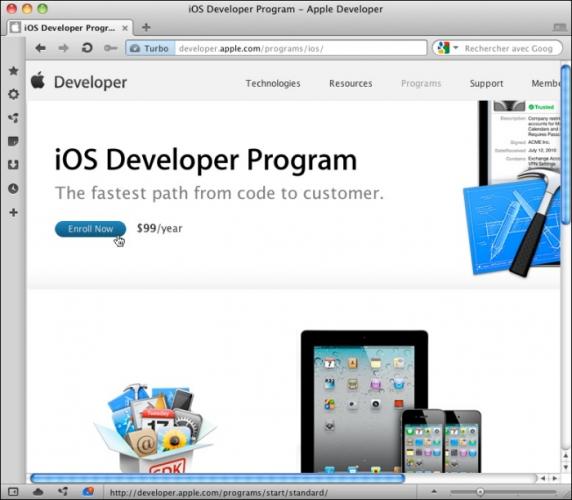 Rendez-vous sur la page iOS Developer Program et cliquez sur Enroll Now