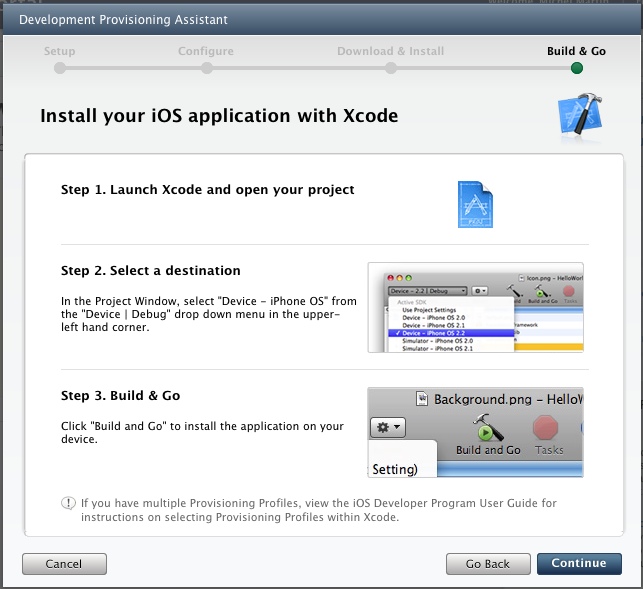 La fenêtre vous montre comment installer l'application avec Xcode