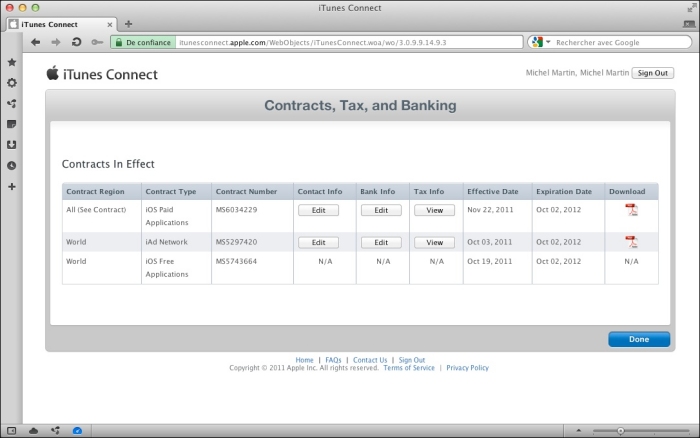Le statut des contrats est « Processing »
