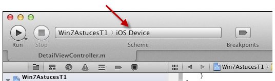 Sélectionnez iOS Device dans la liste déroulante Scheme