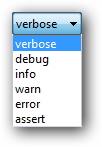 Cette liste déroulante permet d'afficher dans le Logcat les messages que vous souhaitez