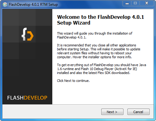 Installation de FlashDevelop : étape 1