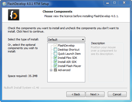Installation de FlashDevelop : étape 2