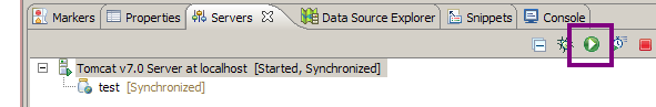 Bouton de redémarrage du serveur Tomcat dans Eclipse