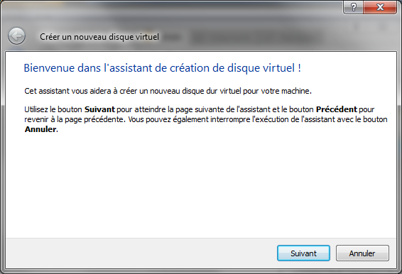 Assistant de création d'un nouveau disque dur virtuel