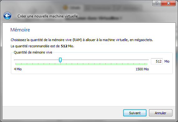 Quantité de mémoire vive à réserver à la machine virtuelle