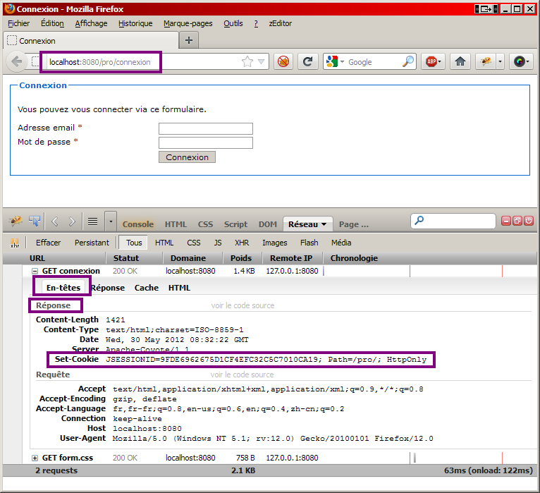 Cookie dans la réponse avec l'outil Firebug