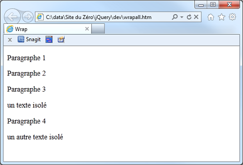 Le code précédent exécuté dans Internet Explorer