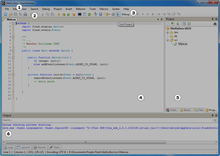 L'interface de FlashDevelop