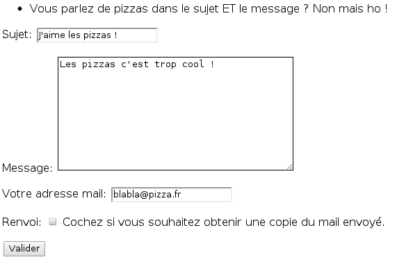 Formulaire invalide