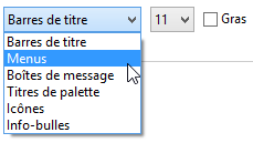 Choix du type de texte dont la taille va être modifiée