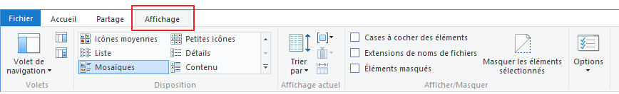 Le ruban Affichage