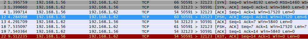 Capture d'échange de données avec TCP