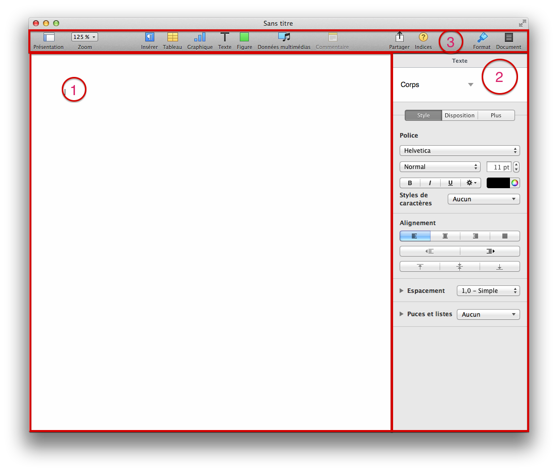 L'interface de Pages